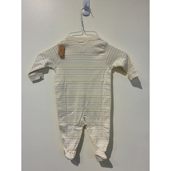 NWT Easy Peasy Cream Striped 100% Organic Cotton Sleeper - 6M - Picture 2 of 3